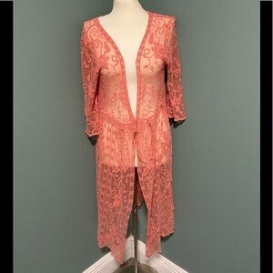 Indigo Poppy coral kimono